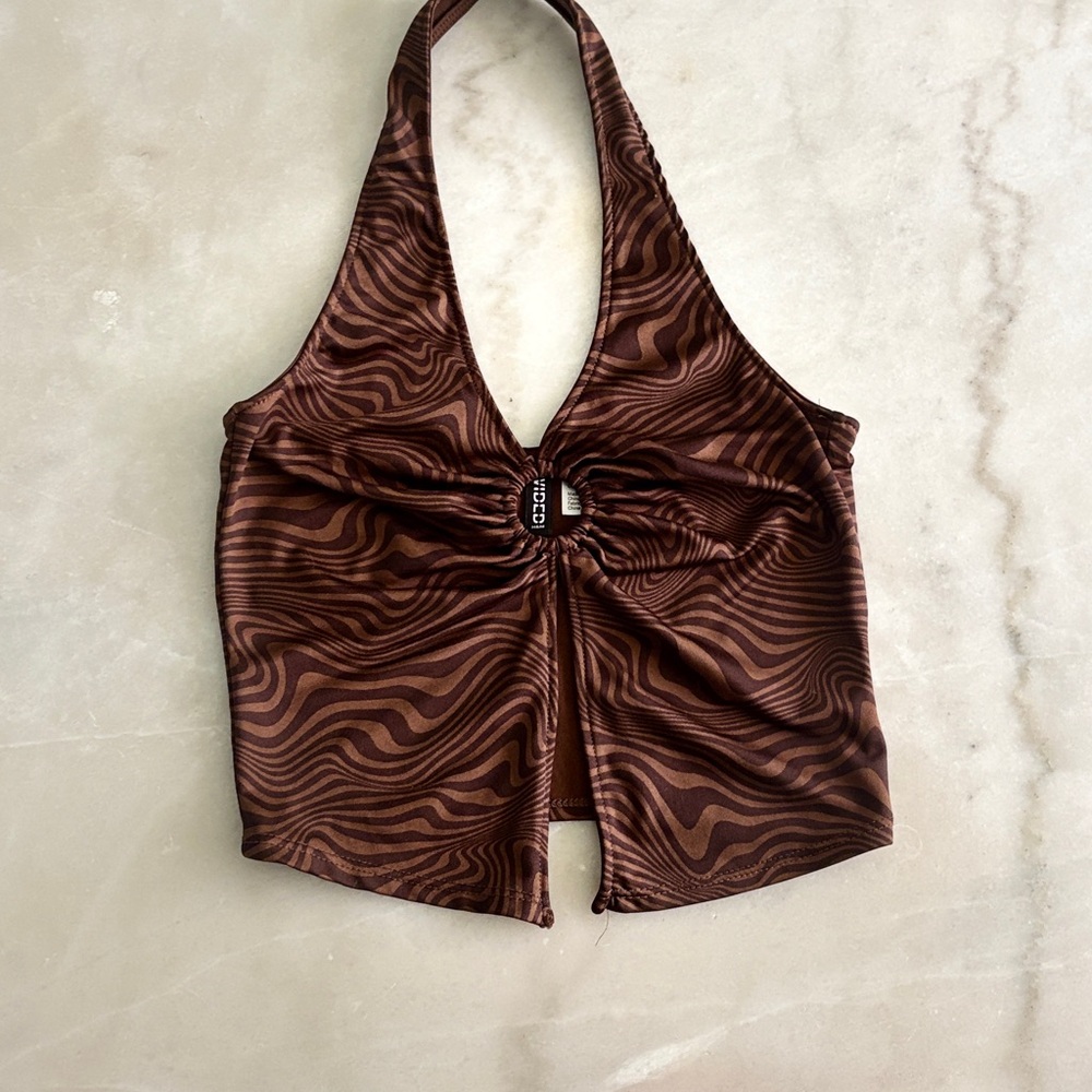 Divided Brown Patterned Halter Top